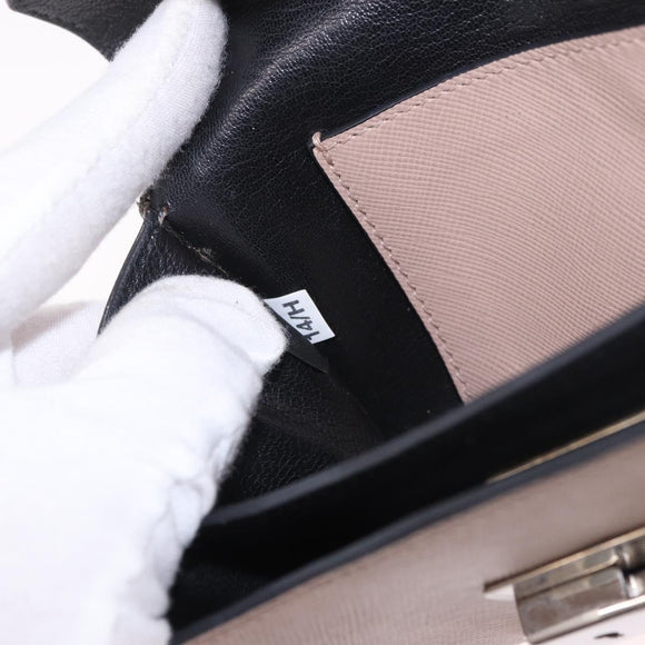 PRADA Shoulder Bag Saffiano leather Beige Silver Auth ka4901V