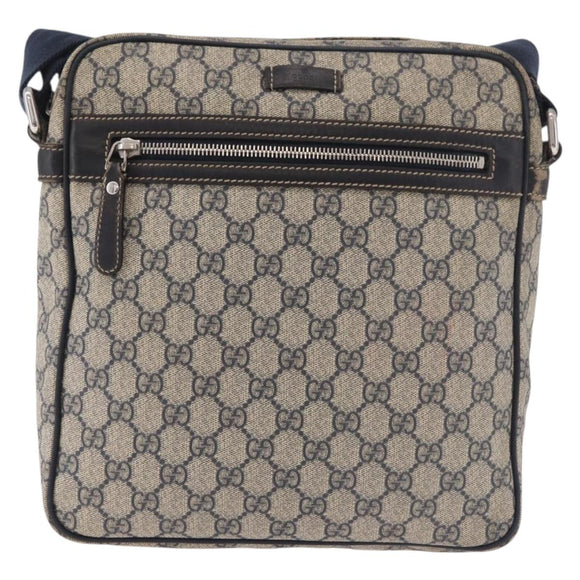 GUCCI GG Supreme Shoulder Bag PVC Navy Silver 201448 Auth ka4904