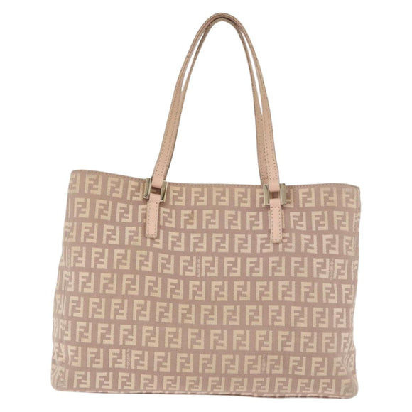 FENDI Zucchino Canvas Hand Bag Beige Gold Auth ka4906