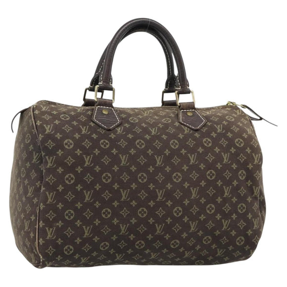 LOUIS VUITTON Monogram Mini Lin Speedy 30 Bag Brown Ebene M95224 LV Auth ka4907