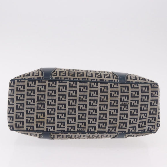 FENDI Zucchino Canvas Hand Bag Navy Silver Auth ka4913V