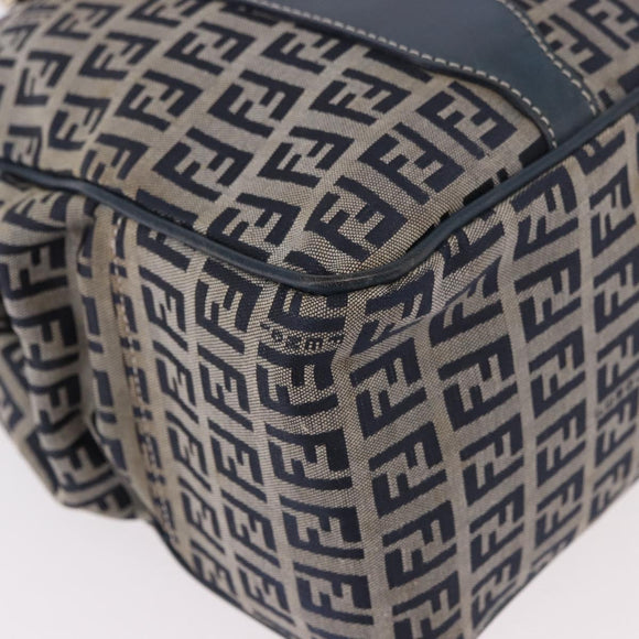 FENDI Zucchino Canvas Hand Bag Navy Silver Auth ka4913V