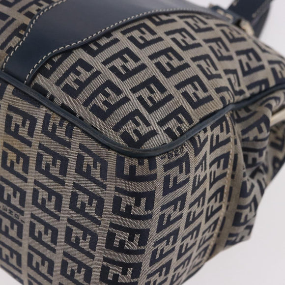 FENDI Zucchino Canvas Hand Bag Navy Silver Auth ka4913V