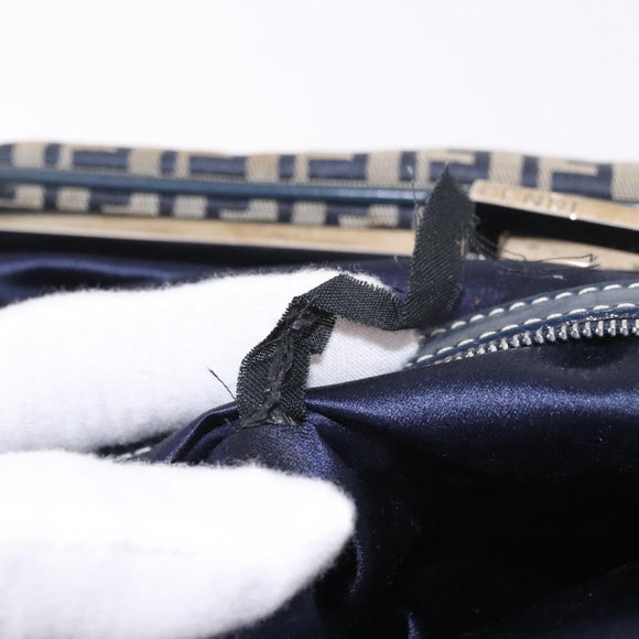 FENDI Zucchino Canvas Hand Bag Navy Silver Auth ka4913V