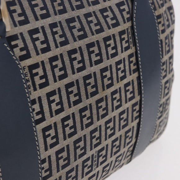 FENDI Zucchino Canvas Hand Bag Navy Silver Auth ka4913V