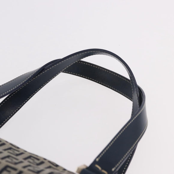 FENDI Zucchino Canvas Hand Bag Navy Silver Auth ka4913V