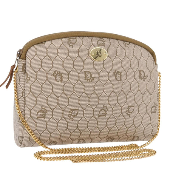 Christian Dior Honeycomb Canvas Chain Shoulder Bag PVC Beige Gold Auth ka4914