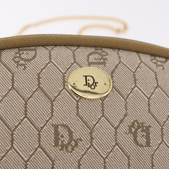 Christian Dior Honeycomb Canvas Chain Shoulder Bag PVC Beige Gold Auth ka4914