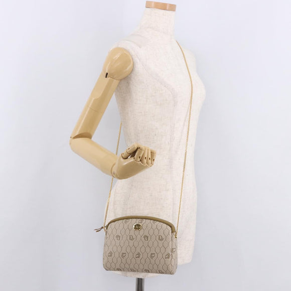 Christian Dior Honeycomb Canvas Chain Shoulder Bag PVC Beige Gold Auth ka4914