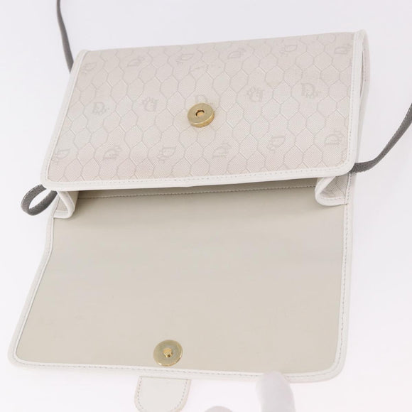 Christian Dior Honeycomb Canvas Shoulder Bag PVC White Gold Auth ka4915