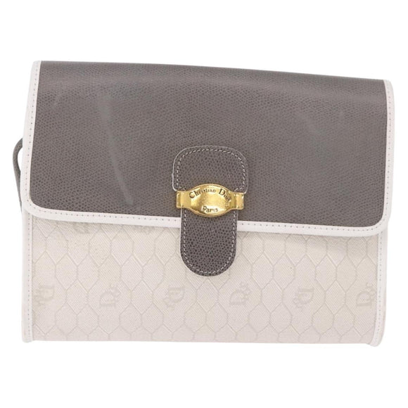 Christian Dior Honeycomb Canvas Shoulder Bag PVC White Gold Auth ka4915