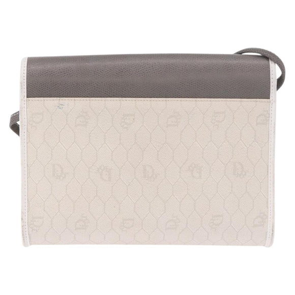 Christian Dior Honeycomb Canvas Shoulder Bag PVC White Gold Auth ka4915