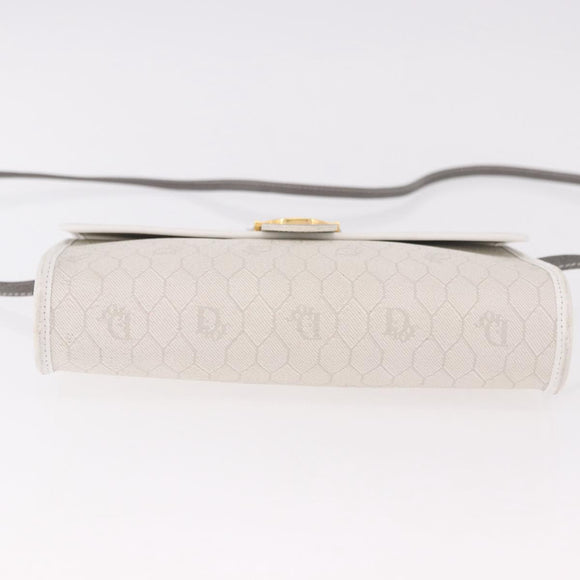 Christian Dior Honeycomb Canvas Shoulder Bag PVC White Gold Auth ka4915