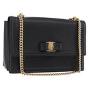 Salvatore Ferragamo Vala Chain Shoulder Bag Leather Black Gold Auth ka4916A-1