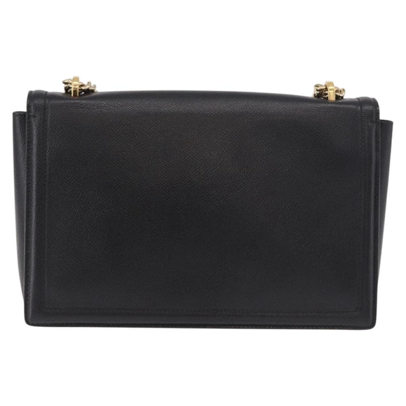 Salvatore Ferragamo Vala Chain Shoulder Bag Leather Black Gold Auth ka4916A