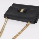 Salvatore Ferragamo Vala Chain Shoulder Bag Leather Black Gold Auth ka4916A-6