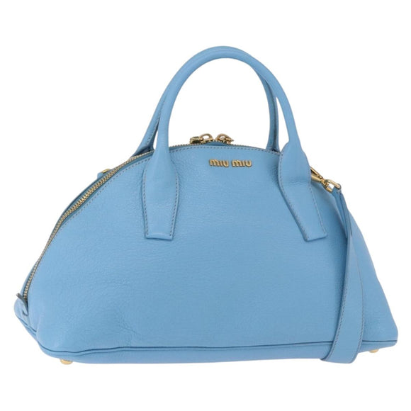 Miu Miu Hand Bag Leather 2way Light Blue Gold Auth ka4918M