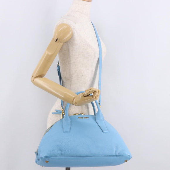 Miu Miu Hand Bag Leather 2way Light Blue Gold Auth ka4918M