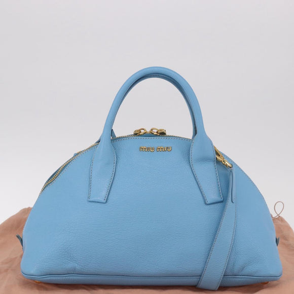 Miu Miu Hand Bag Leather 2way Light Blue Gold Auth ka4918M