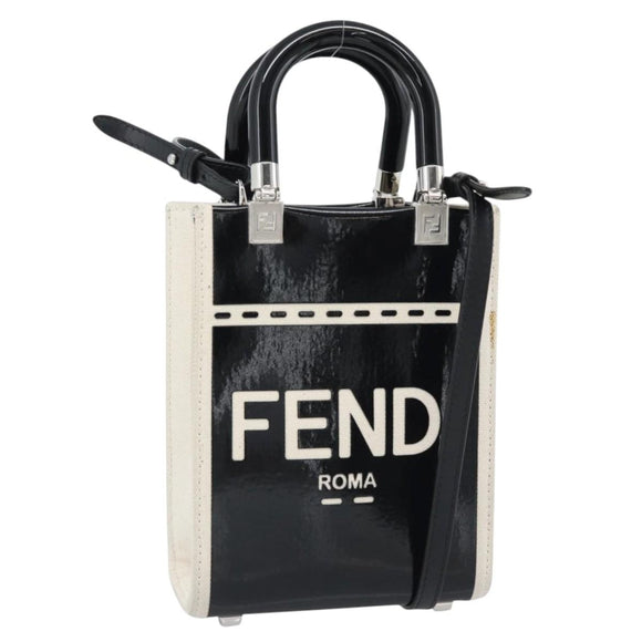 FENDI Hand Bag Patent leather 2way Black Silver Auth ka4919M