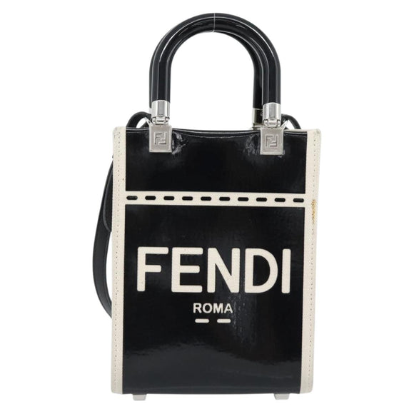 FENDI Hand Bag Patent leather 2way Black Silver Auth ka4919M