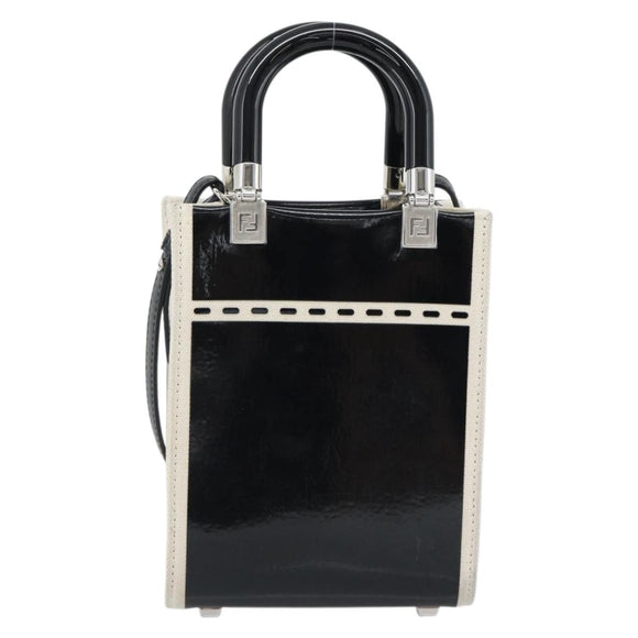 FENDI Hand Bag Patent leather 2way Black Silver Auth ka4919M