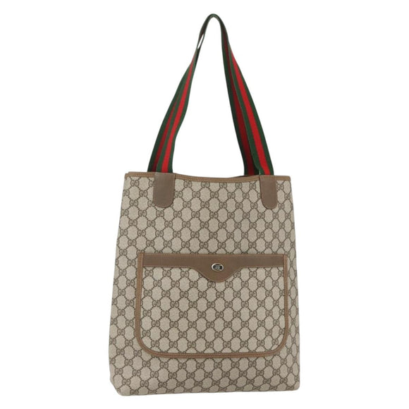 GUCCI GG Supreme Web Sherry Line Tote Bag PVC Beige Red 39 02 003 Auth ka492