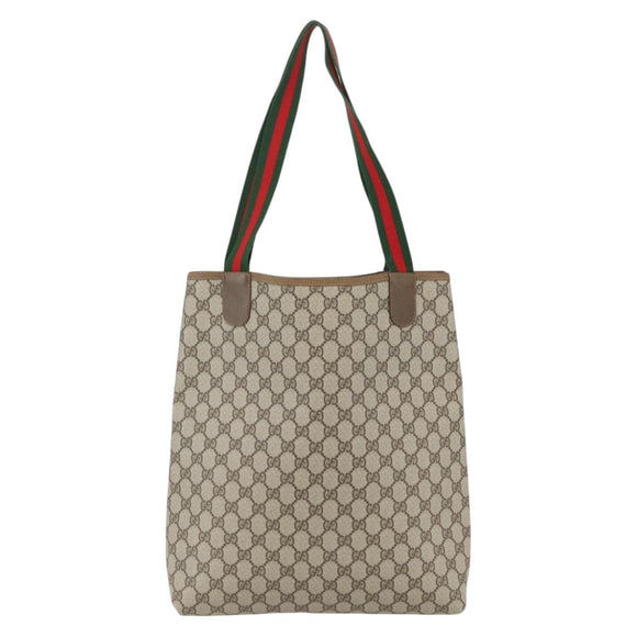 GUCCI GG Supreme Web Sherry Line Tote Bag PVC Beige Red 39 02 003 Auth ka492