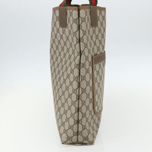 GUCCI GG Supreme Web Sherry Line Tote Bag PVC Beige Red 39 02 003 Auth ka492