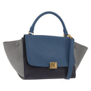 CELINE Trapeze Hand Bag Leather 2way Blue Gold Auth ka4923V-1