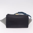 CELINE Trapeze Hand Bag Leather 2way Blue Gold Auth ka4923V-5