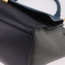 CELINE Trapeze Hand Bag Leather 2way Blue Gold Auth ka4923V-17