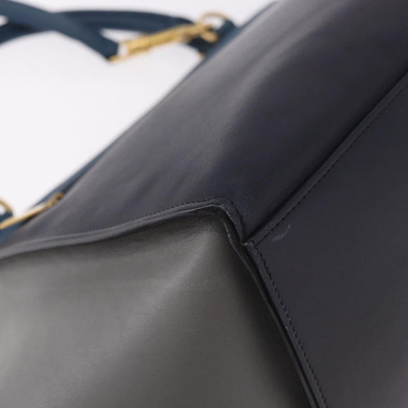 CELINE Trapeze Hand Bag Leather 2way Blue Gold Auth ka4923V