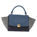 CELINE Trapeze Hand Bag Leather 2way Blue Gold Auth ka4923V-13