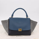 CELINE Trapeze Hand Bag Leather 2way Blue Gold Auth ka4923V-12