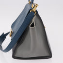 CELINE Trapeze Hand Bag Leather 2way Blue Gold Auth ka4923V-3