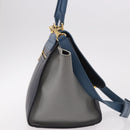 CELINE Trapeze Hand Bag Leather 2way Blue Gold Auth ka4923V-4