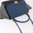 CELINE Trapeze Hand Bag Leather 2way Blue Gold Auth ka4923V-6