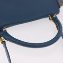 CELINE Trapeze Hand Bag Leather 2way Blue Gold Auth ka4923V-7