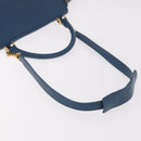 CELINE Trapeze Hand Bag Leather 2way Blue Gold Auth ka4923V-8