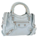 BALENCIAGA Mini City Hand Bag Leather 2way Light Blue Silver 309544 Auth ka4924A-1