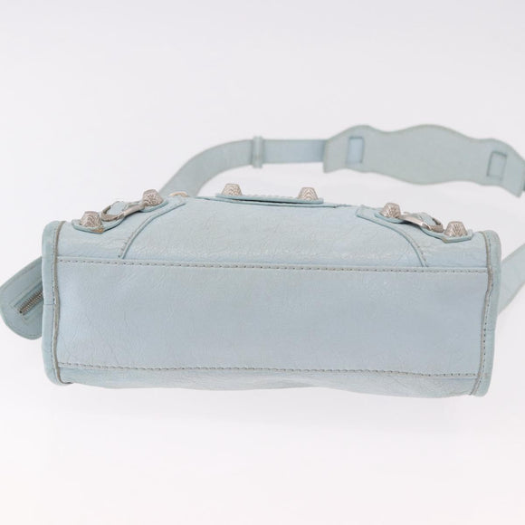 BALENCIAGA Mini City Hand Bag Leather 2way Light Blue Silver 309544 Auth ka4924A