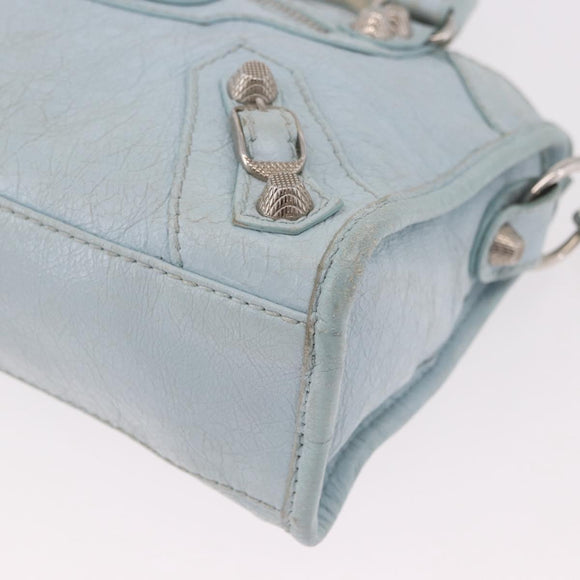 BALENCIAGA Mini City Hand Bag Leather 2way Light Blue Silver 309544 Auth ka4924A