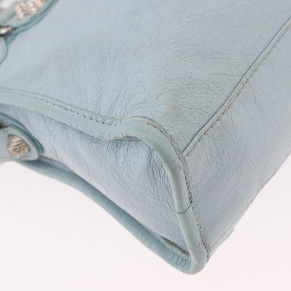 BALENCIAGA Mini City Hand Bag Leather 2way Light Blue Silver 309544 Auth ka4924A