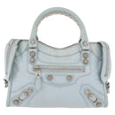 BALENCIAGA Mini City Hand Bag Leather 2way Light Blue Silver 309544 Auth ka4924A-2