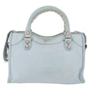 BALENCIAGA Mini City Hand Bag Leather 2way Light Blue Silver 309544 Auth ka4924A-3