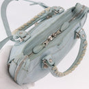 BALENCIAGA Mini City Hand Bag Leather 2way Light Blue Silver 309544 Auth ka4924A-6