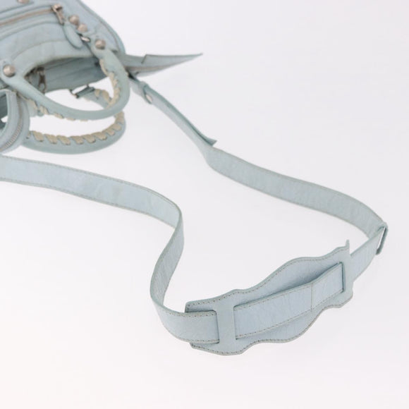 BALENCIAGA Mini City Hand Bag Leather 2way Light Blue Silver 309544 Auth ka4924A