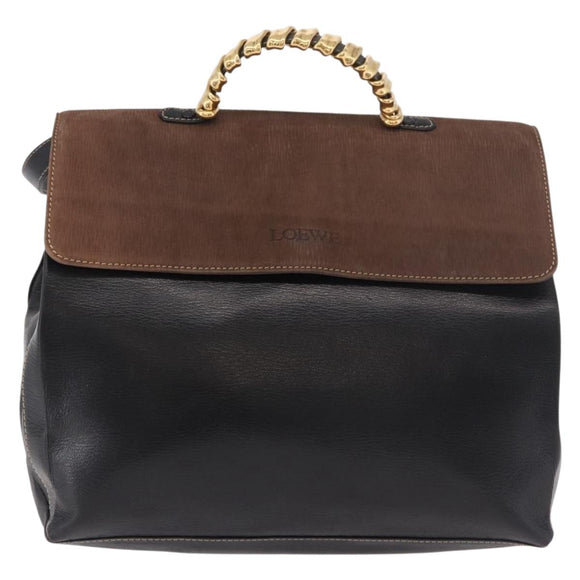 LOEWE Velazquez Hand Bag Leather 2way Black Gold Auth ka4929A
