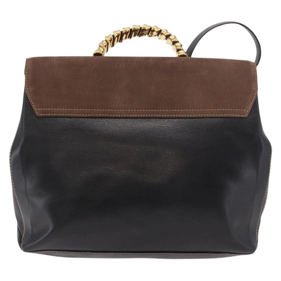 LOEWE Velazquez Hand Bag Leather 2way Black Gold Auth ka4929A